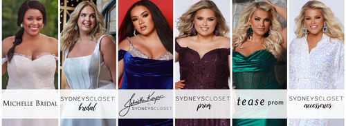 Sydney's Closet, Michelle Bridal, Tease Prom, Johnathan Kayne for Sydney's Closet Collection of plus size wedding dresses and formal gowns.