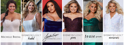 Sydney's Closet, Michelle Bridal, Tease Prom, Johnathan Kayne for Sydney's Closet Collection of plus size wedding dresses and formal gowns. 